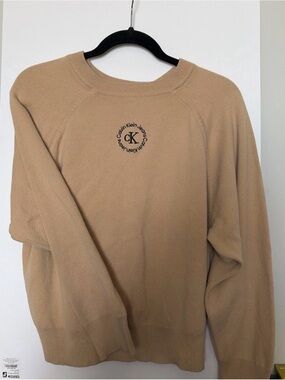 Calvin Klein Men's Crewneck Sweater in Tan with Chest Logo